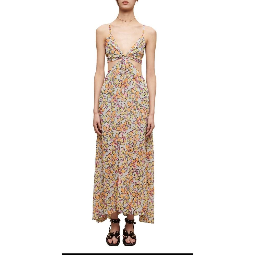 Maje NWT Womens US 10 FR 42 Rawaiene Floral Print Cutout Maxi Dress